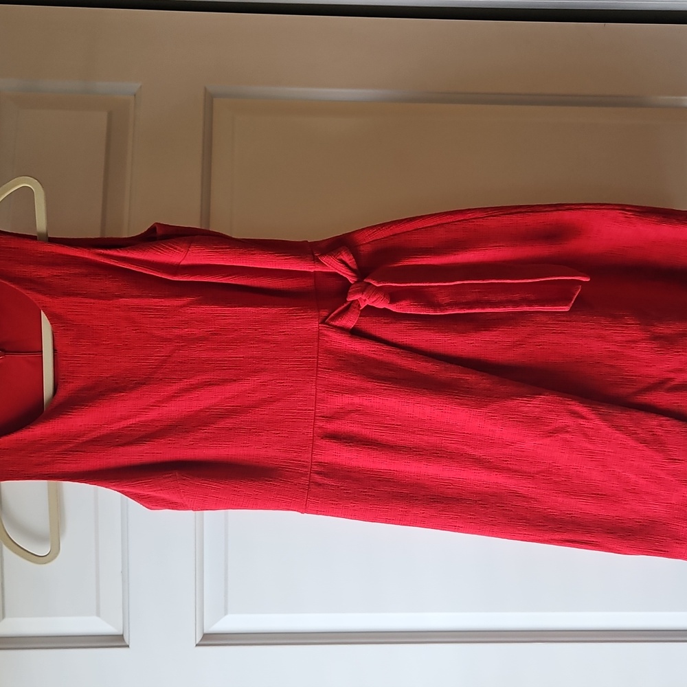 LOFT Red Sleeveless Wrap Midi Dress